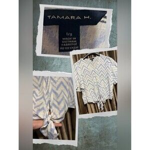 Tamara H. Tie-Front Blouse - Light Blue & White #1996
